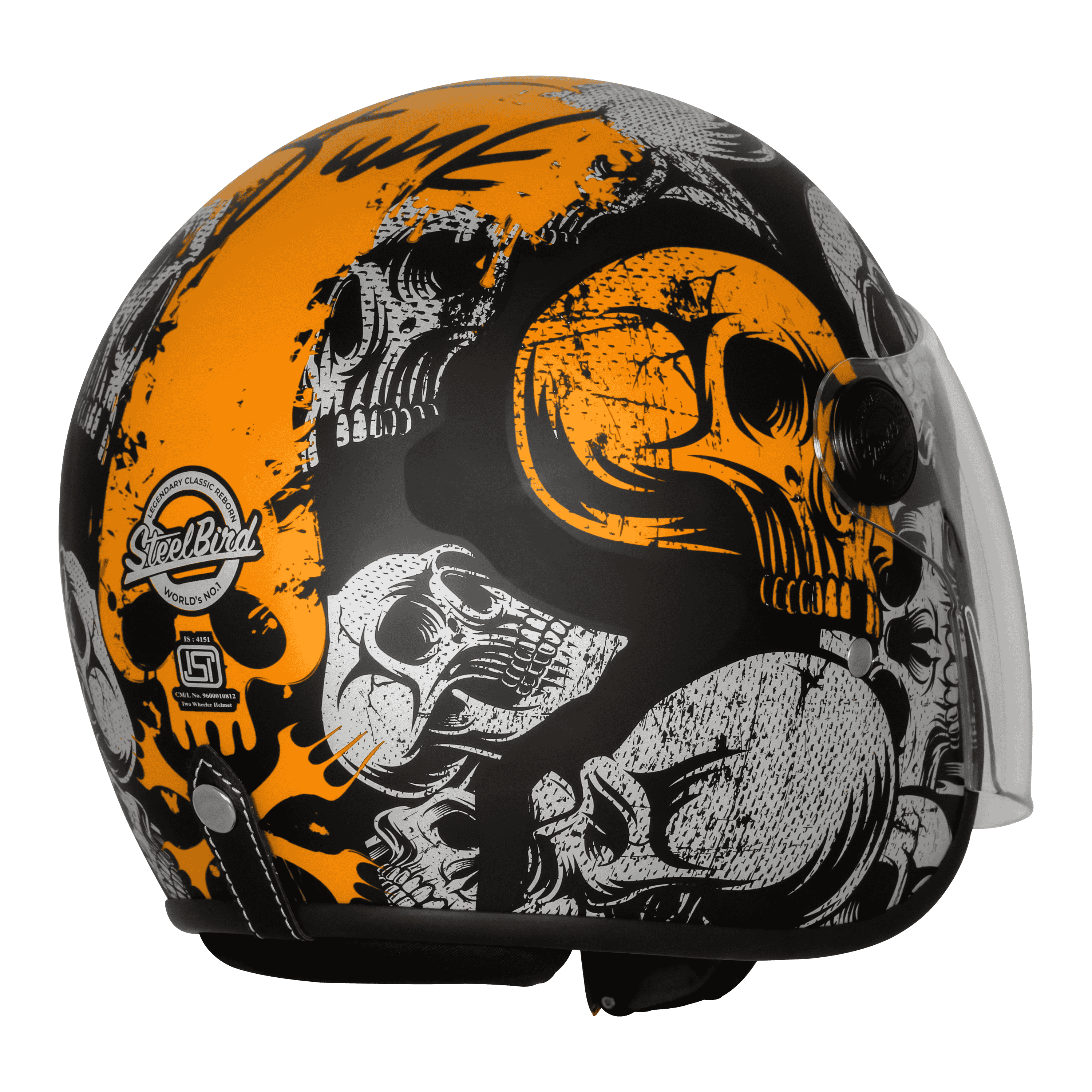 SBH-56 VINTAGE SKULL GLOSSY BLACK WITH ORANGE